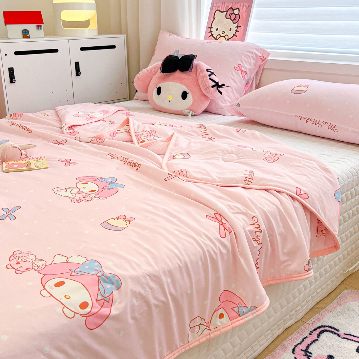 91家纺网 家纺一手货源 找家纺 暮思家居 2026新款正版授权三丽鸥A类仿锦氨小冰皮夏被夏凉被空调被 小冰皮-蝴蝶结美乐蒂