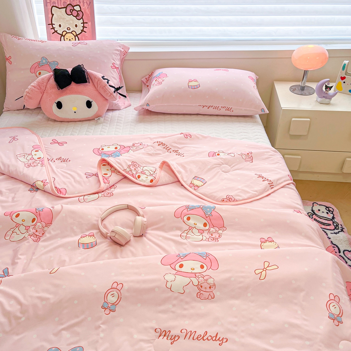 91家纺网 家纺一手货源 找家纺 暮思家居 2026新款正版授权三丽鸥A类仿锦氨小冰皮夏被夏凉被空调被 小冰皮-蝴蝶结美乐蒂