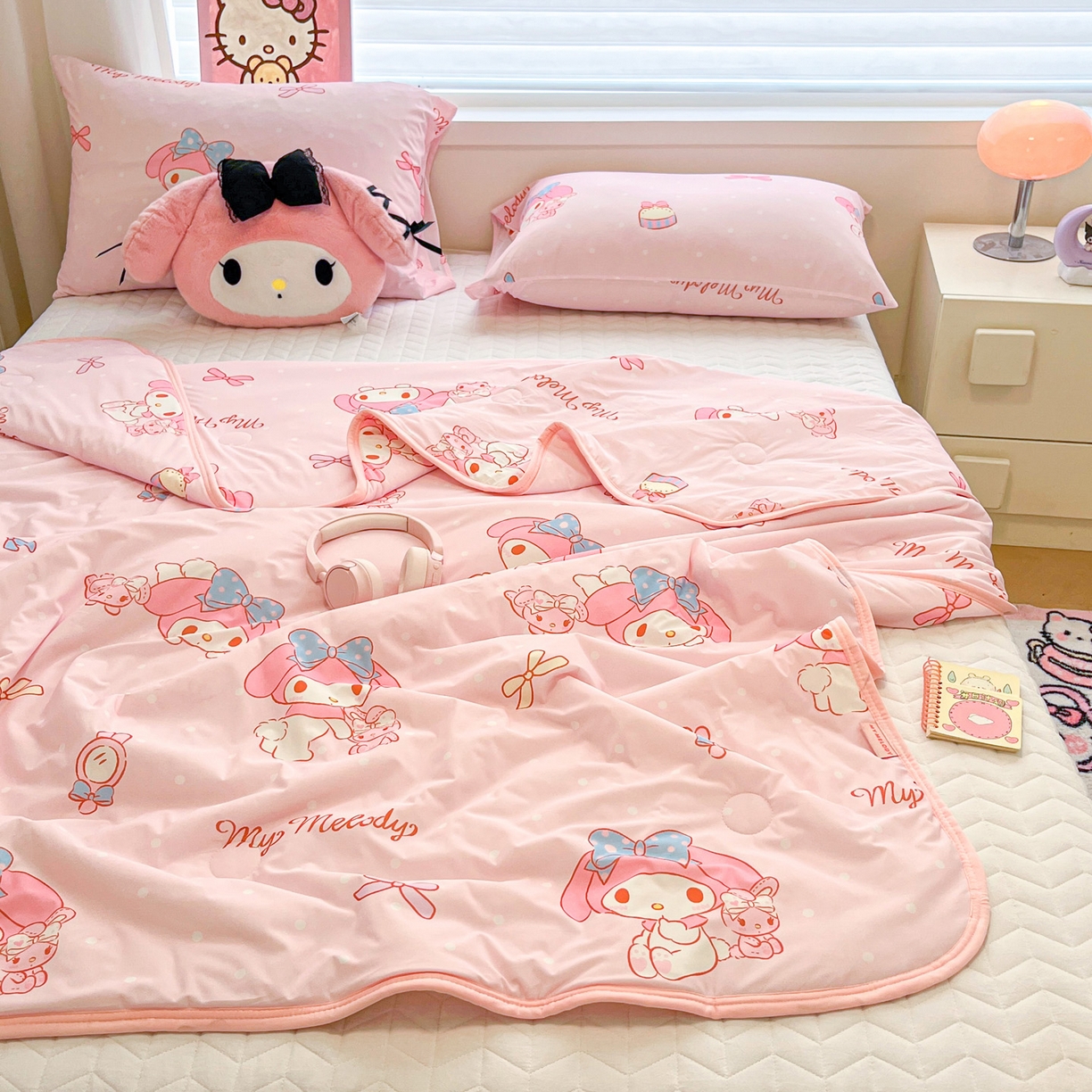 91家纺网 家纺一手货源 找家纺 暮思家居 2026新款正版授权三丽鸥A类仿锦氨小冰皮夏被夏凉被空调被 小冰皮-蝴蝶结美乐蒂