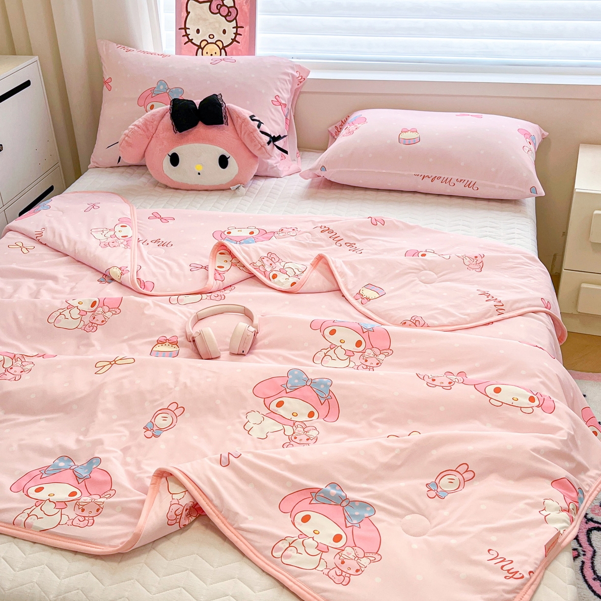 91家纺网 家纺一手货源 找家纺 暮思家居 2026新款正版授权三丽鸥A类仿锦氨小冰皮夏被夏凉被空调被 小冰皮-蝴蝶结美乐蒂