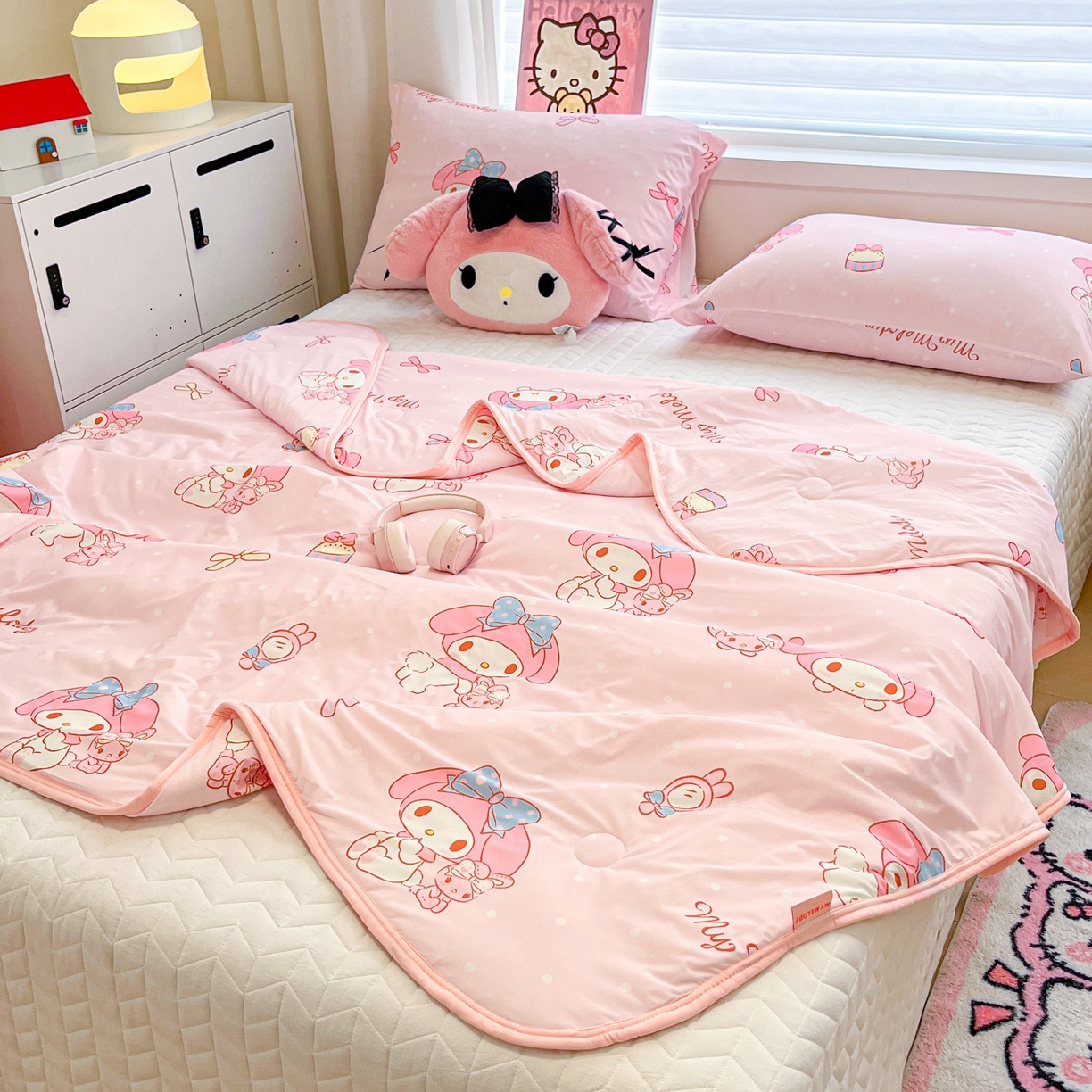 91家纺网 家纺一手货源 找家纺 暮思家居 2026新款正版授权三丽鸥A类仿锦氨小冰皮夏被夏凉被空调被 小冰皮-蝴蝶结美乐蒂