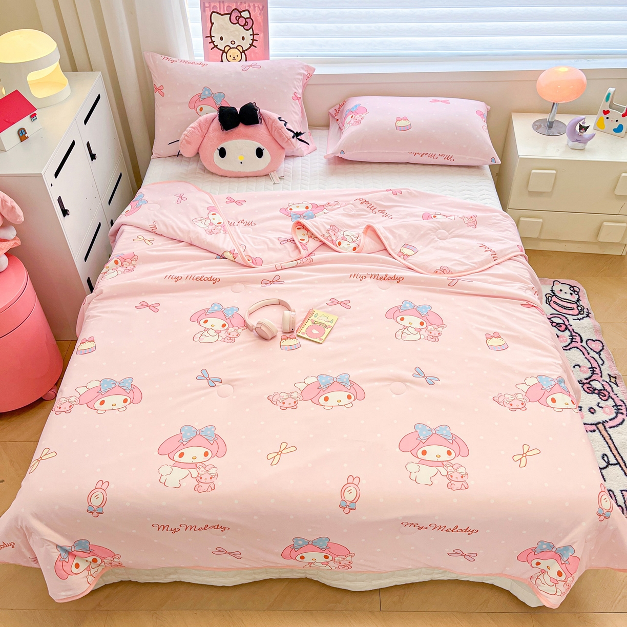 91家纺网 家纺一手货源 找家纺 暮思家居 2026新款正版授权三丽鸥A类仿锦氨小冰皮夏被夏凉被空调被 小冰皮-蝴蝶结美乐蒂