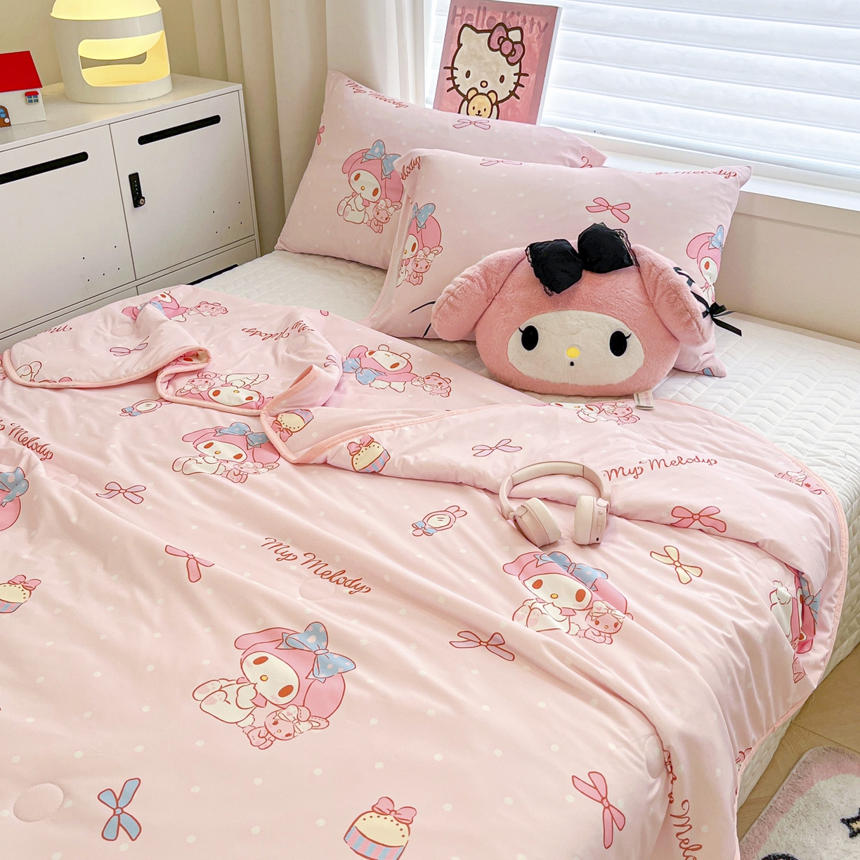 91家纺网 家纺一手货源 找家纺 暮思家居 2026新款正版授权三丽鸥A类仿锦氨小冰皮夏被夏凉被空调被 小冰皮-蝴蝶结美乐蒂