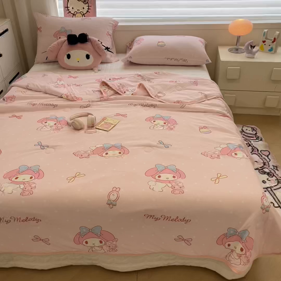 91家纺网 家纺一手货源 找家纺 暮思家居 2026新款正版授权三丽鸥A类仿锦氨小冰皮夏被夏凉被空调被 小冰皮-蝴蝶结美乐蒂