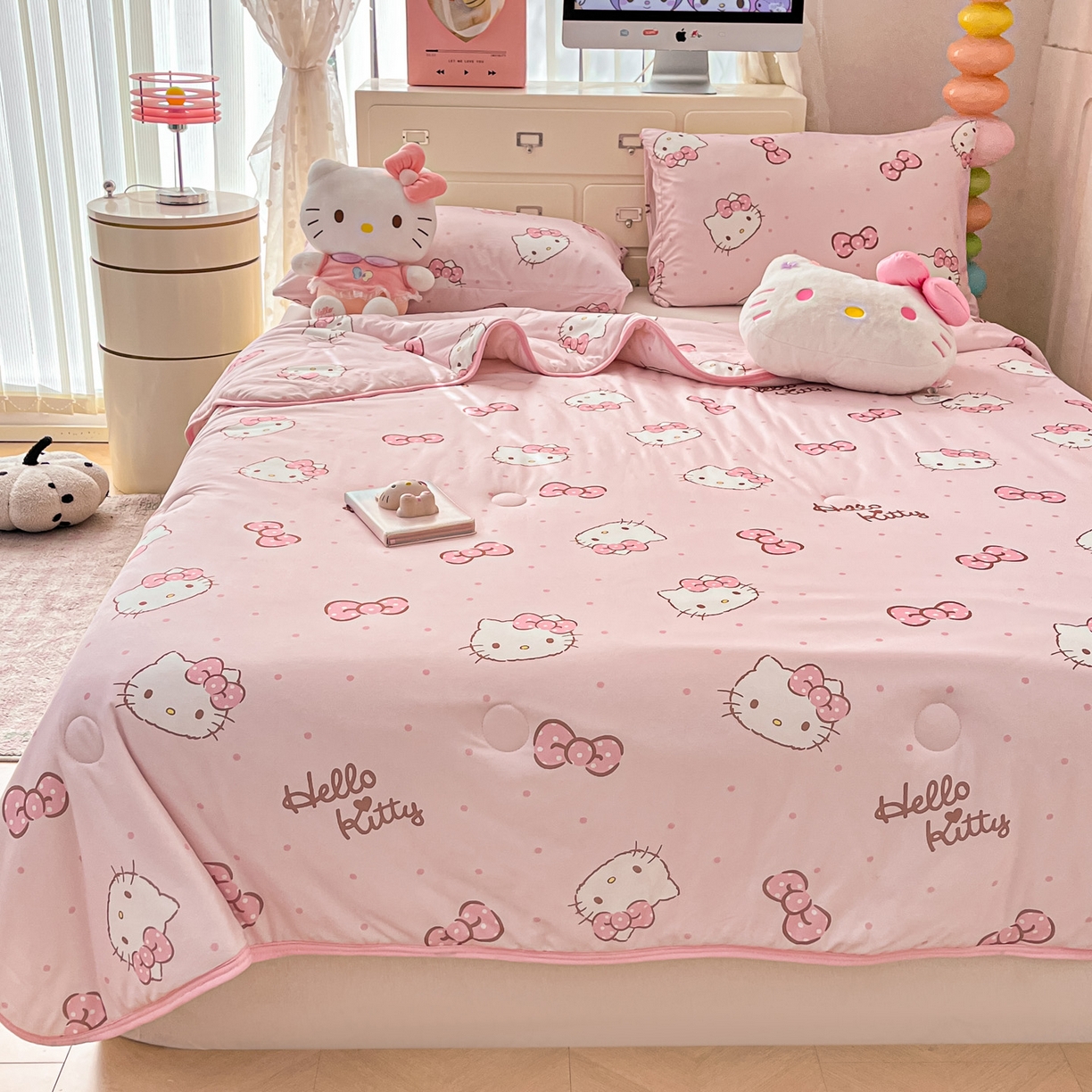 91家纺网 家纺一手货源 找家纺 暮思家居 2026新款正版授权三丽鸥A类仿锦氨小冰皮夏被夏凉被空调被 小冰皮-可爱KT