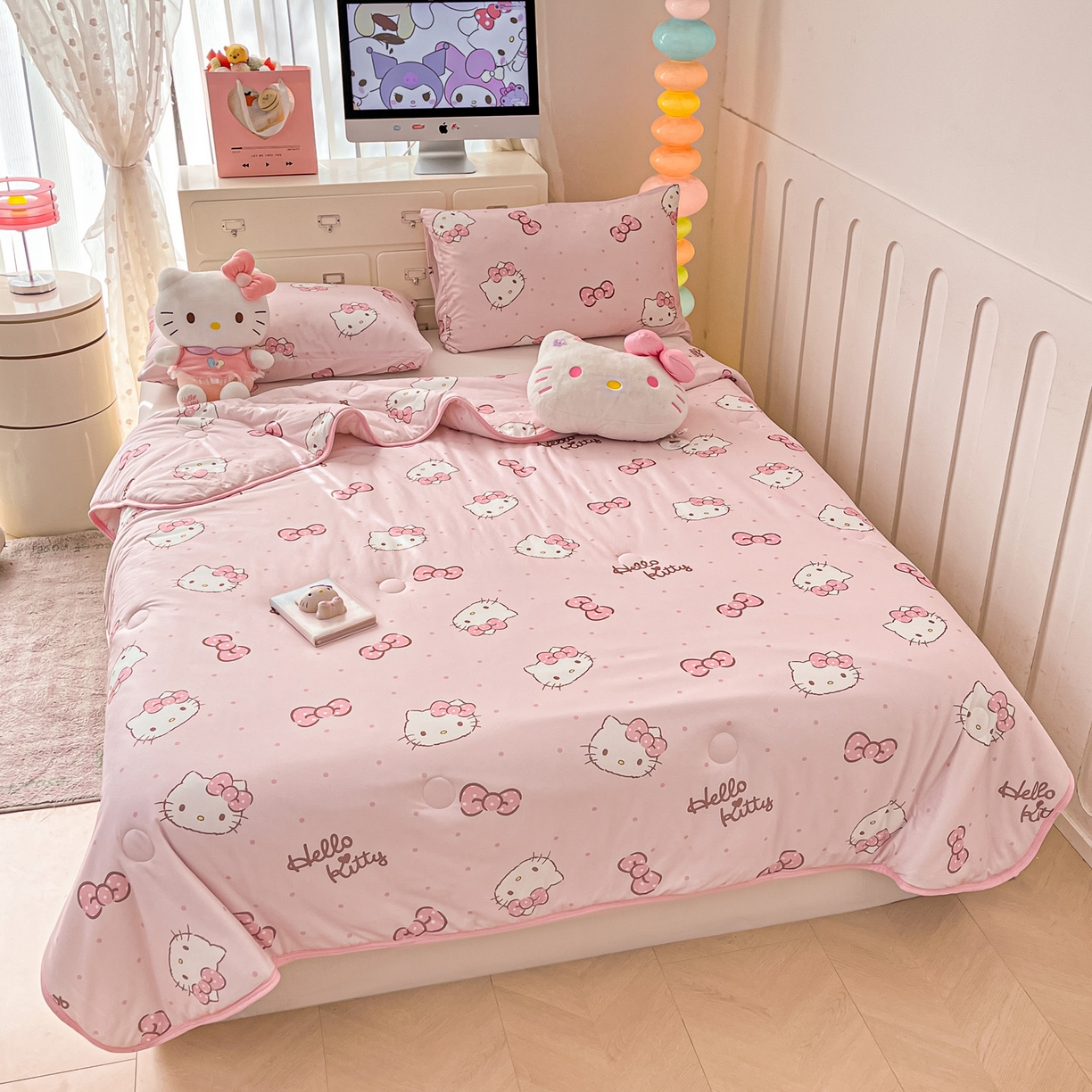 91家纺网 家纺一手货源 找家纺 暮思家居 2026新款正版授权三丽鸥A类仿锦氨小冰皮夏被夏凉被空调被 小冰皮-可爱KT