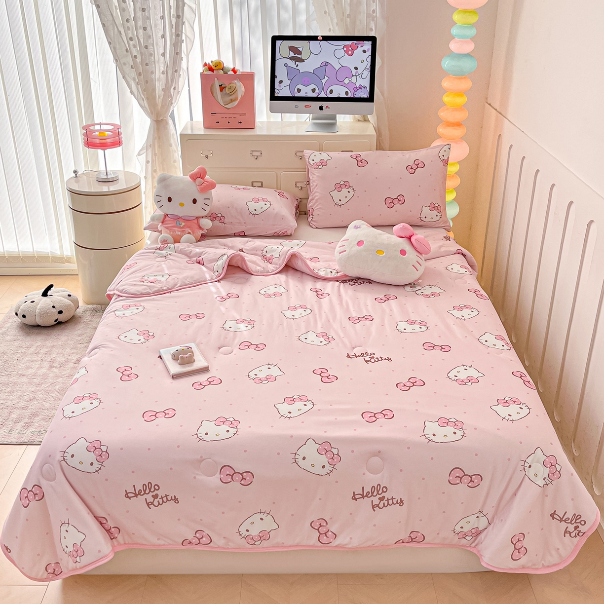 91家纺网 家纺一手货源 找家纺 暮思家居 2026新款正版授权三丽鸥A类仿锦氨小冰皮夏被夏凉被空调被 小冰皮-可爱KT