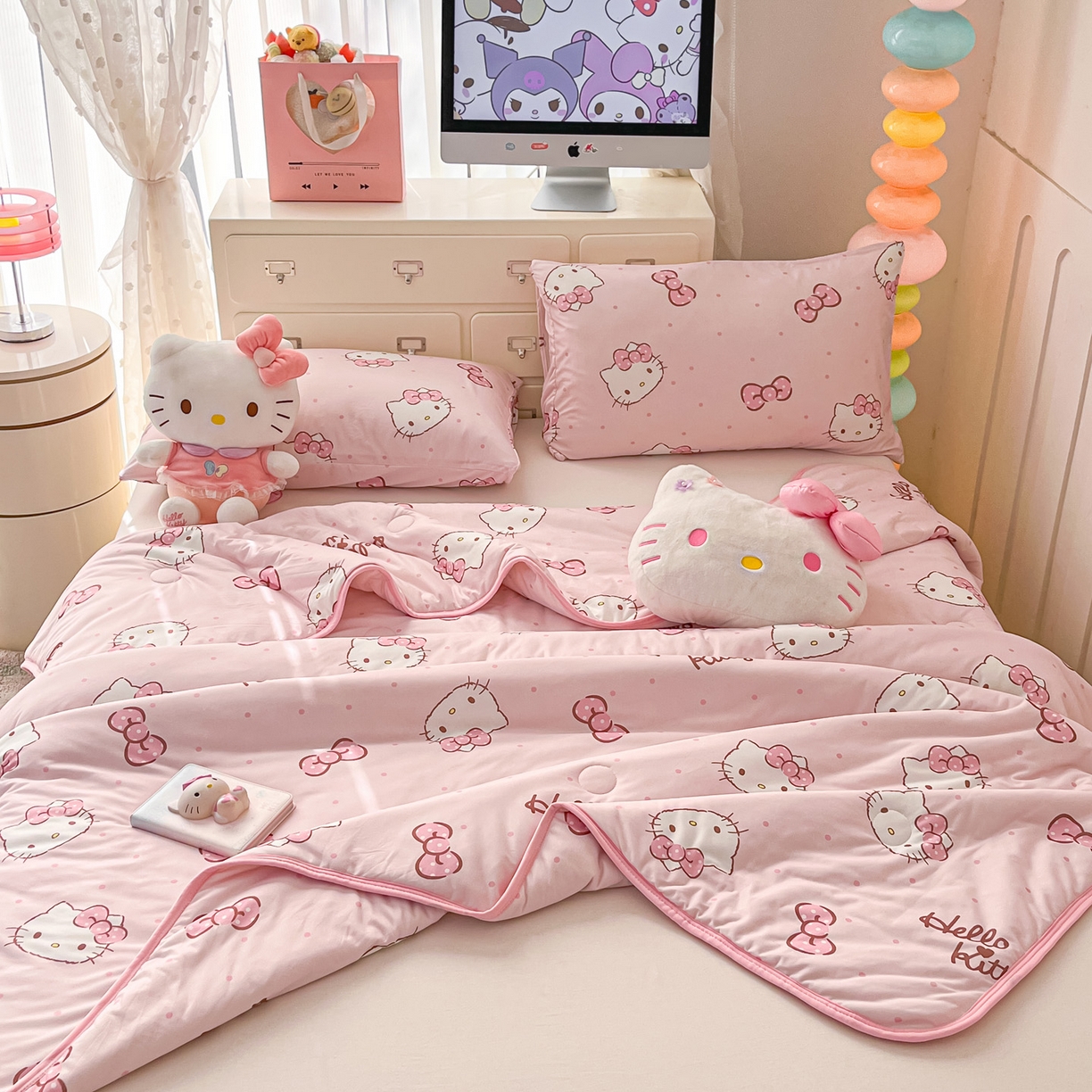 91家纺网 家纺一手货源 找家纺 暮思家居 2026新款正版授权三丽鸥A类仿锦氨小冰皮夏被夏凉被空调被 小冰皮-可爱KT