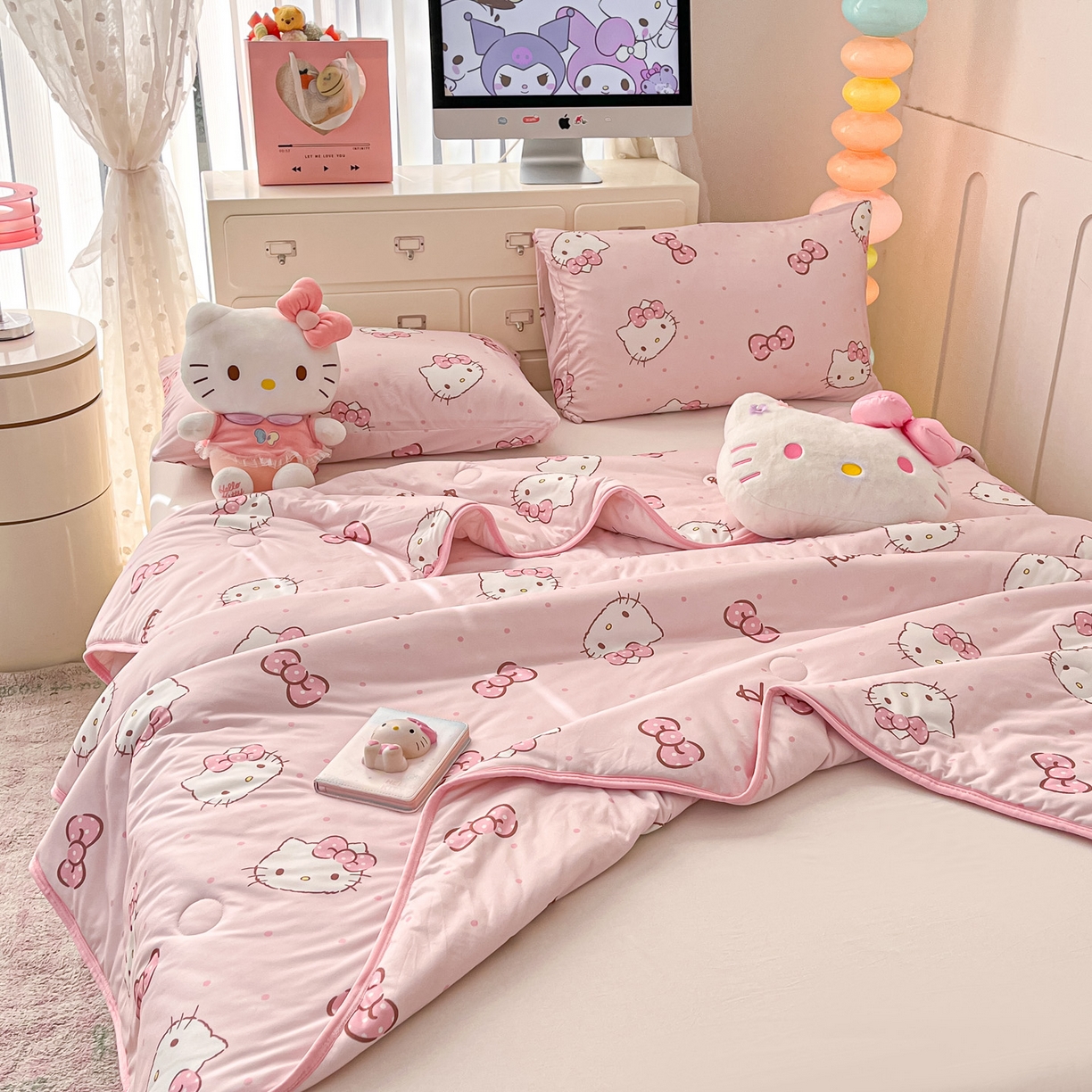 91家纺网 家纺一手货源 找家纺 暮思家居 2026新款正版授权三丽鸥A类仿锦氨小冰皮夏被夏凉被空调被 小冰皮-可爱KT