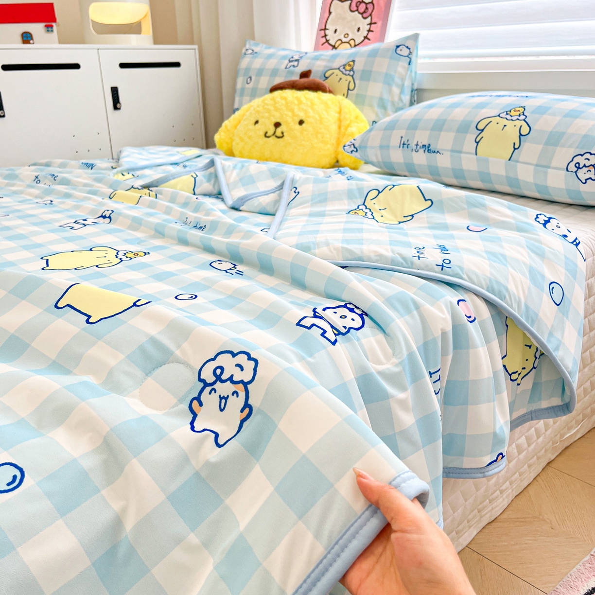 91家纺网 家纺一手货源 找家纺 暮思家居 2026新款正版授权三丽鸥A类仿锦氨小冰皮夏被夏凉被空调被 小冰皮-泡泡布丁狗