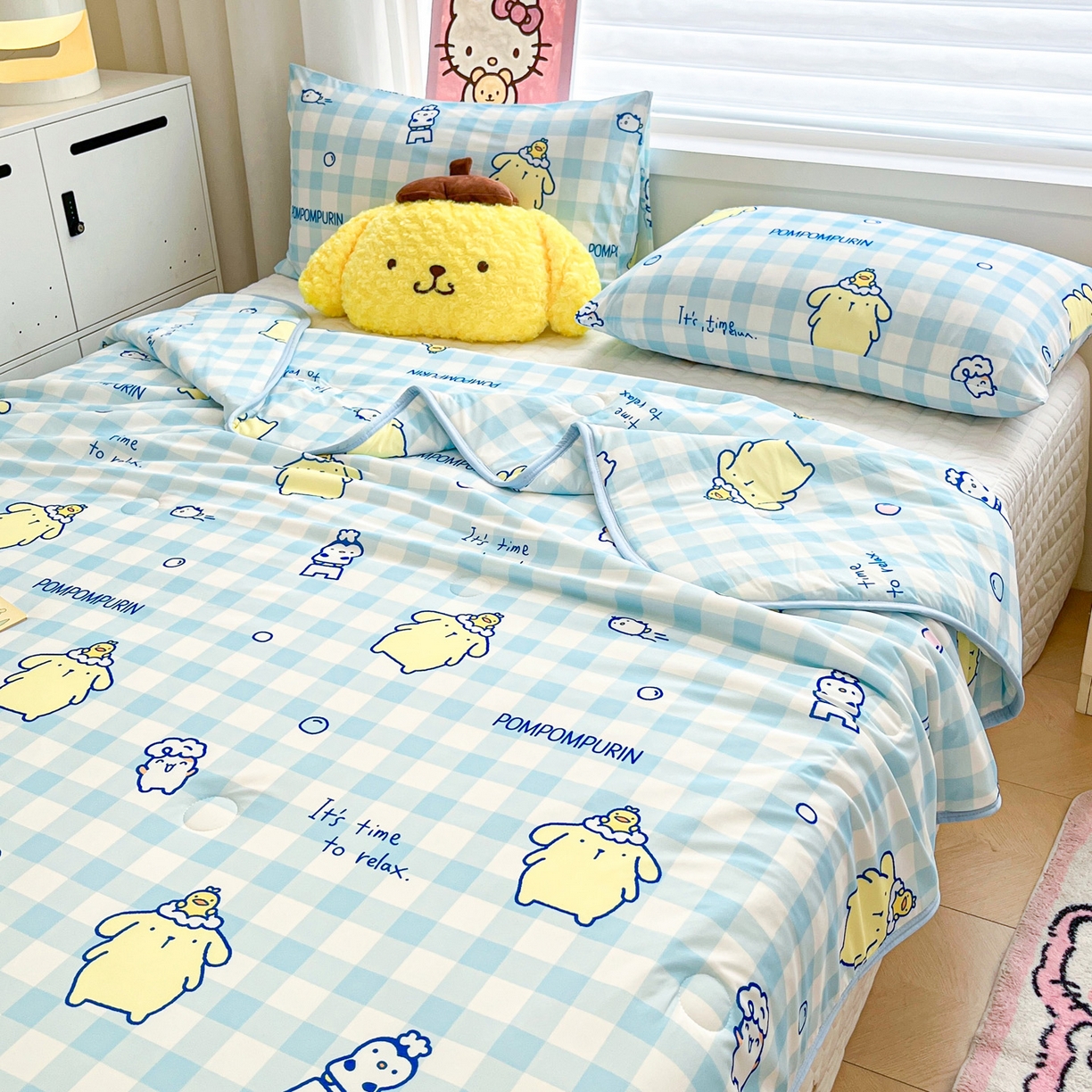 91家纺网 家纺一手货源 找家纺 暮思家居 2026新款正版授权三丽鸥A类仿锦氨小冰皮夏被夏凉被空调被 小冰皮-泡泡布丁狗