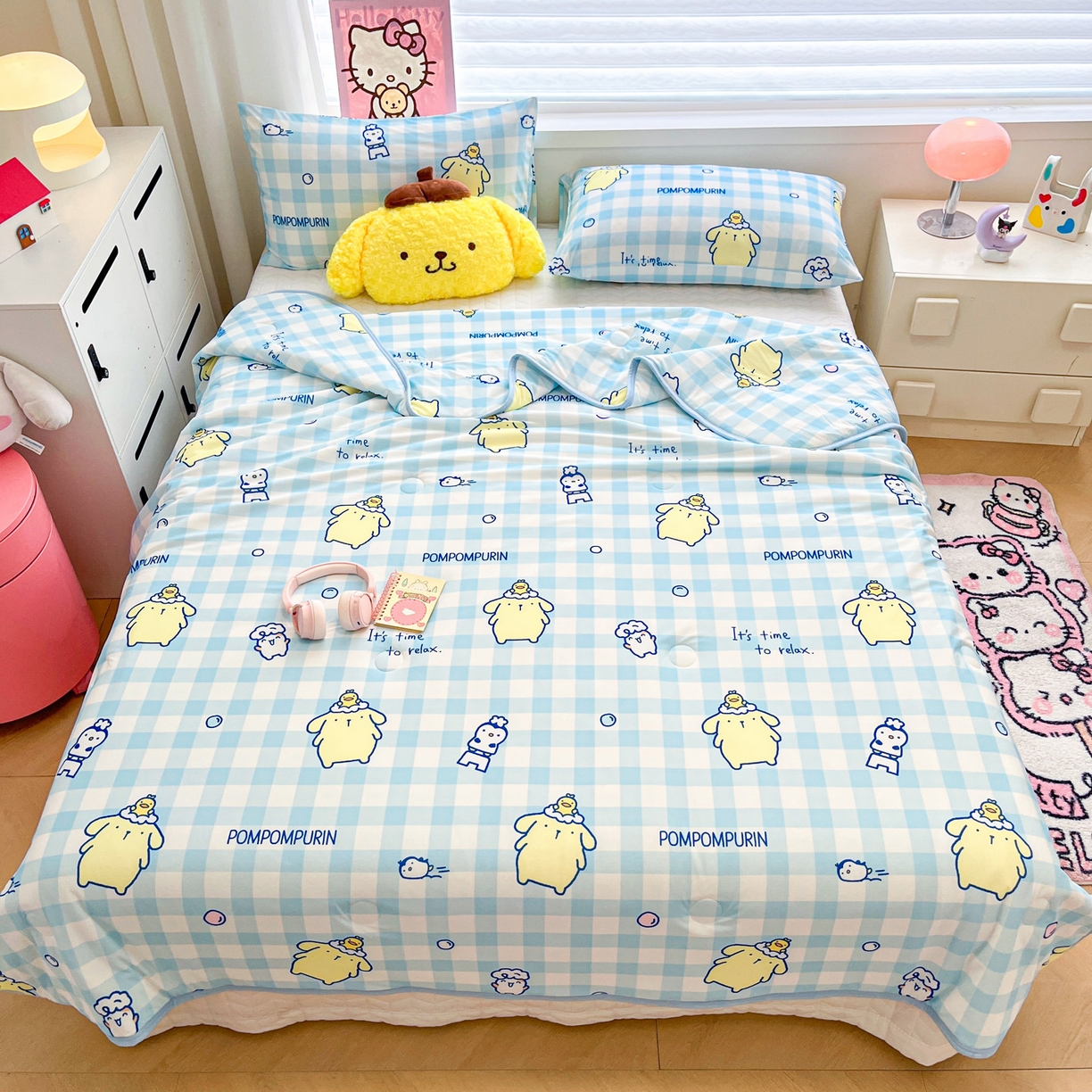 91家纺网 家纺一手货源 找家纺 暮思家居 2026新款正版授权三丽鸥A类仿锦氨小冰皮夏被夏凉被空调被 小冰皮-泡泡布丁狗