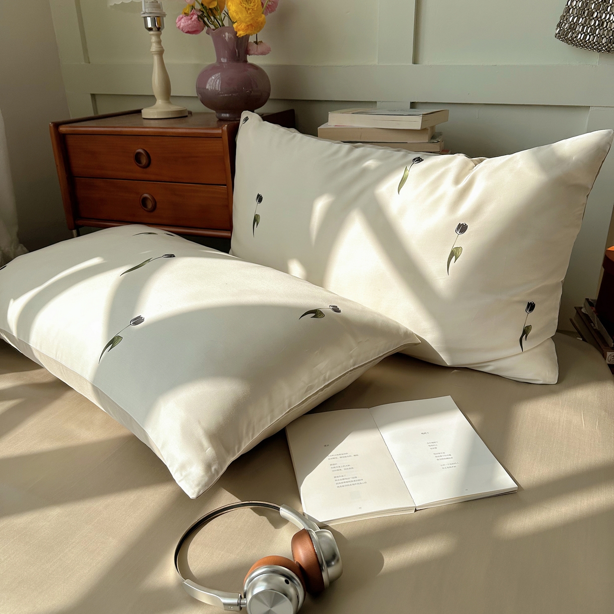 91家纺网 家纺一手货源 找家纺 悦织湾家纺 2026新款亲肤冰丝印花四件套春夏冰爽凉感床上用品三四件套学生宿舍 冰丝-奶杏郁金香