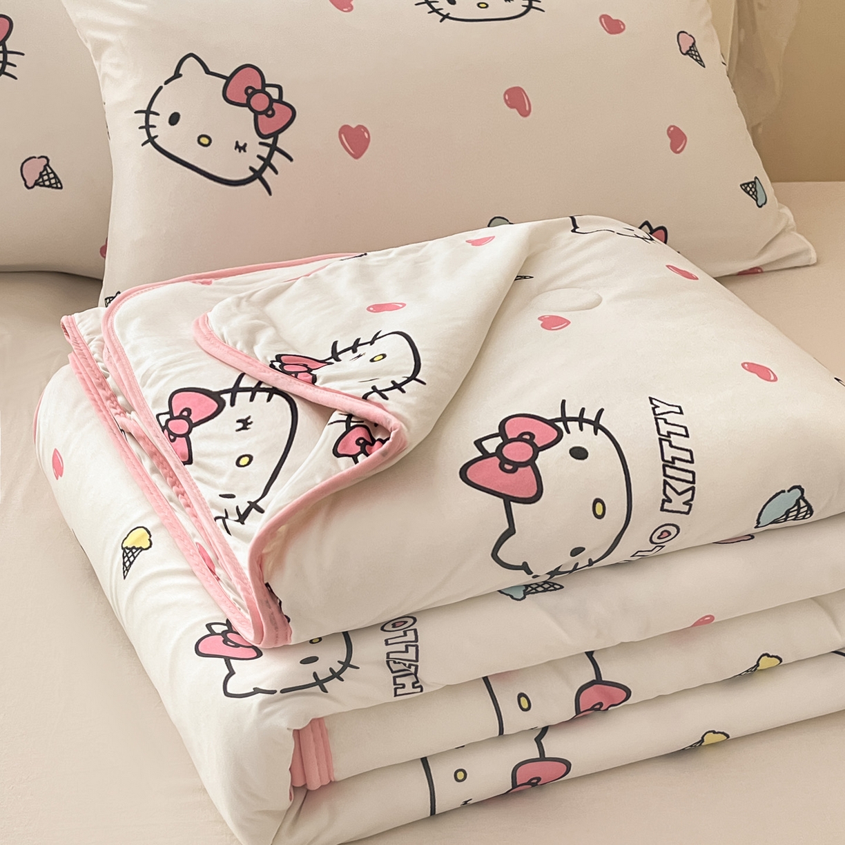 暮思家居 2026新款正版授权三丽鸥A类仿锦氨小冰皮夏被夏凉被空调被 小冰皮-甜筒KT-白