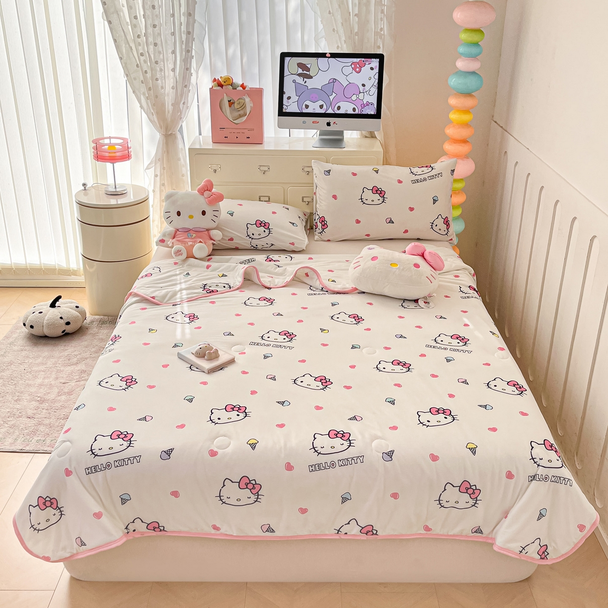 91家纺网 家纺一手货源 找家纺 暮思家居 2026新款正版授权三丽鸥A类仿锦氨小冰皮夏被夏凉被空调被 小冰皮-甜筒KT-白