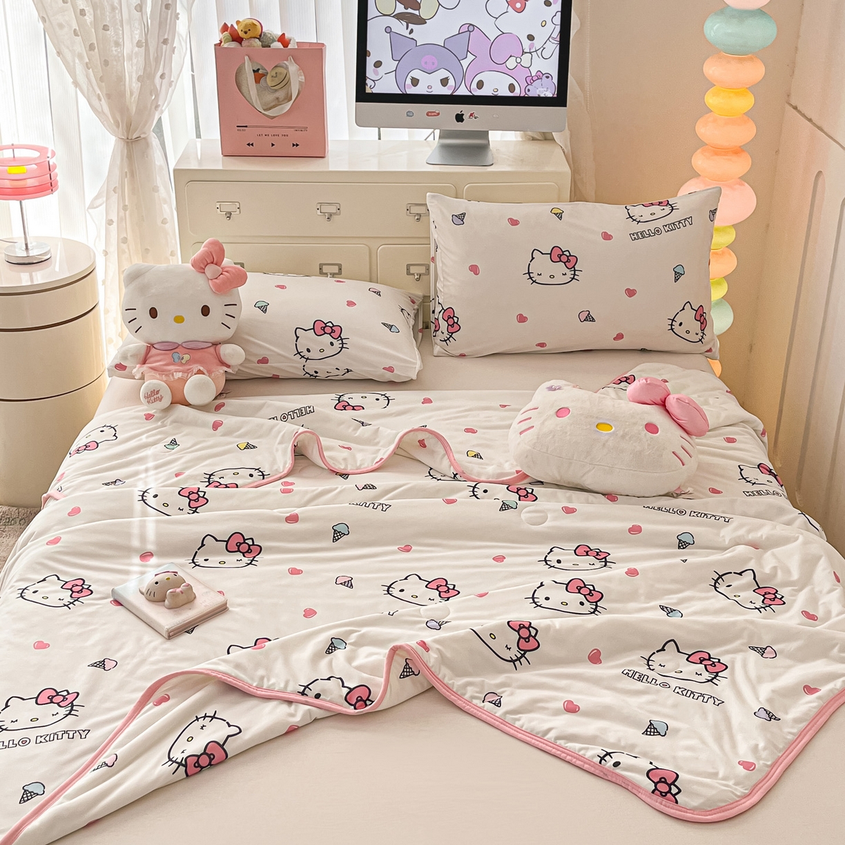 91家纺网 家纺一手货源 找家纺 暮思家居 2026新款正版授权三丽鸥A类仿锦氨小冰皮夏被夏凉被空调被 小冰皮-甜筒KT-白