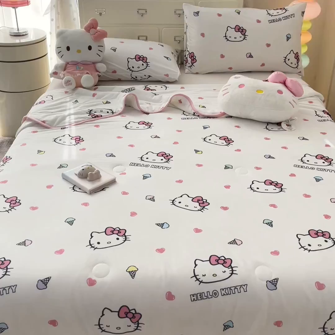 91家纺网 家纺一手货源 找家纺 暮思家居 2026新款正版授权三丽鸥A类仿锦氨小冰皮夏被夏凉被空调被 小冰皮-甜筒KT-白