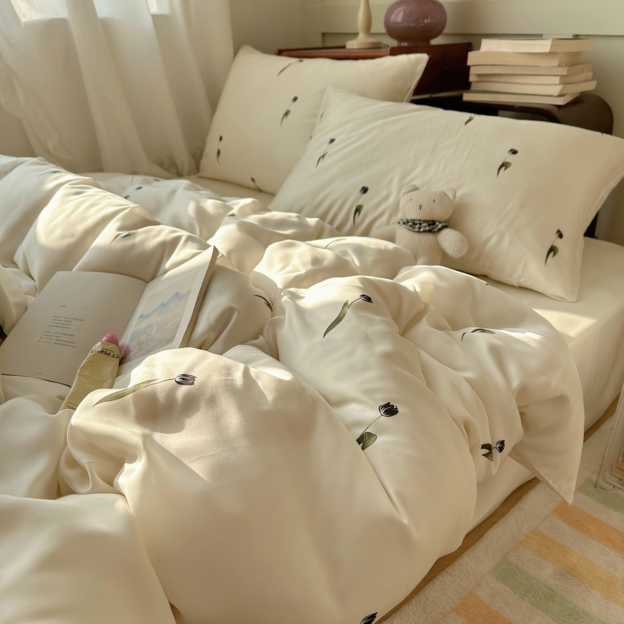 91家纺网 家纺一手货源 找家纺 悦织湾家纺 2026新款亲肤冰丝印花四件套春夏冰爽凉感床上用品三四件套学生宿舍 冰丝-夜影郁香