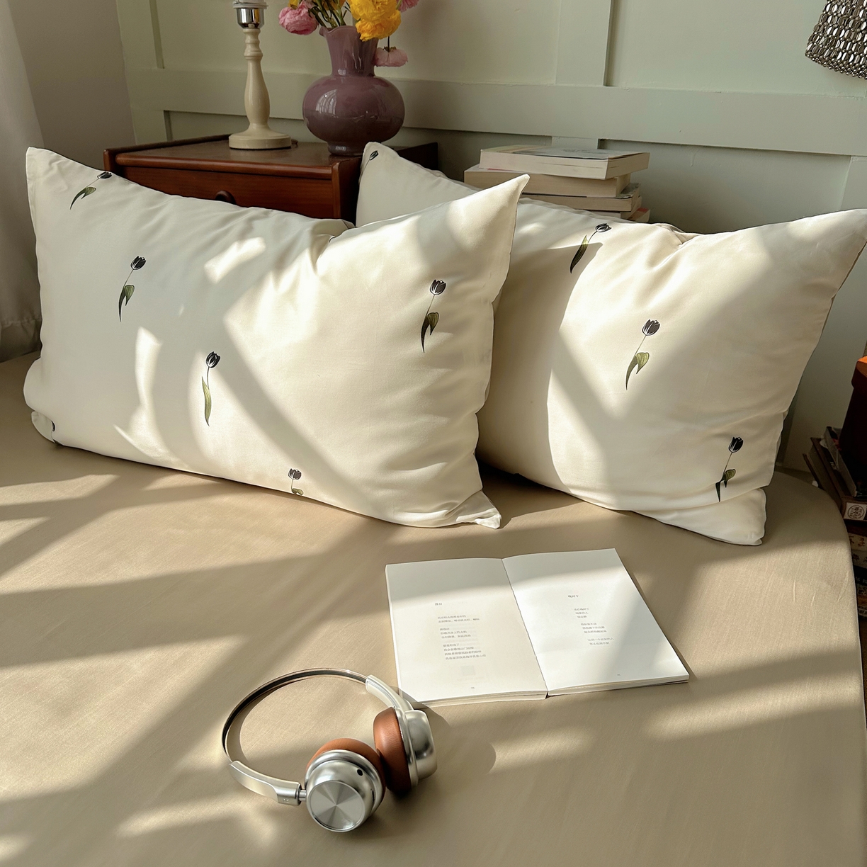 91家纺网 家纺一手货源 找家纺 悦织湾家纺 2026新款亲肤冰丝印花四件套春夏冰爽凉感床上用品三四件套学生宿舍 冰丝-奶杏郁金香