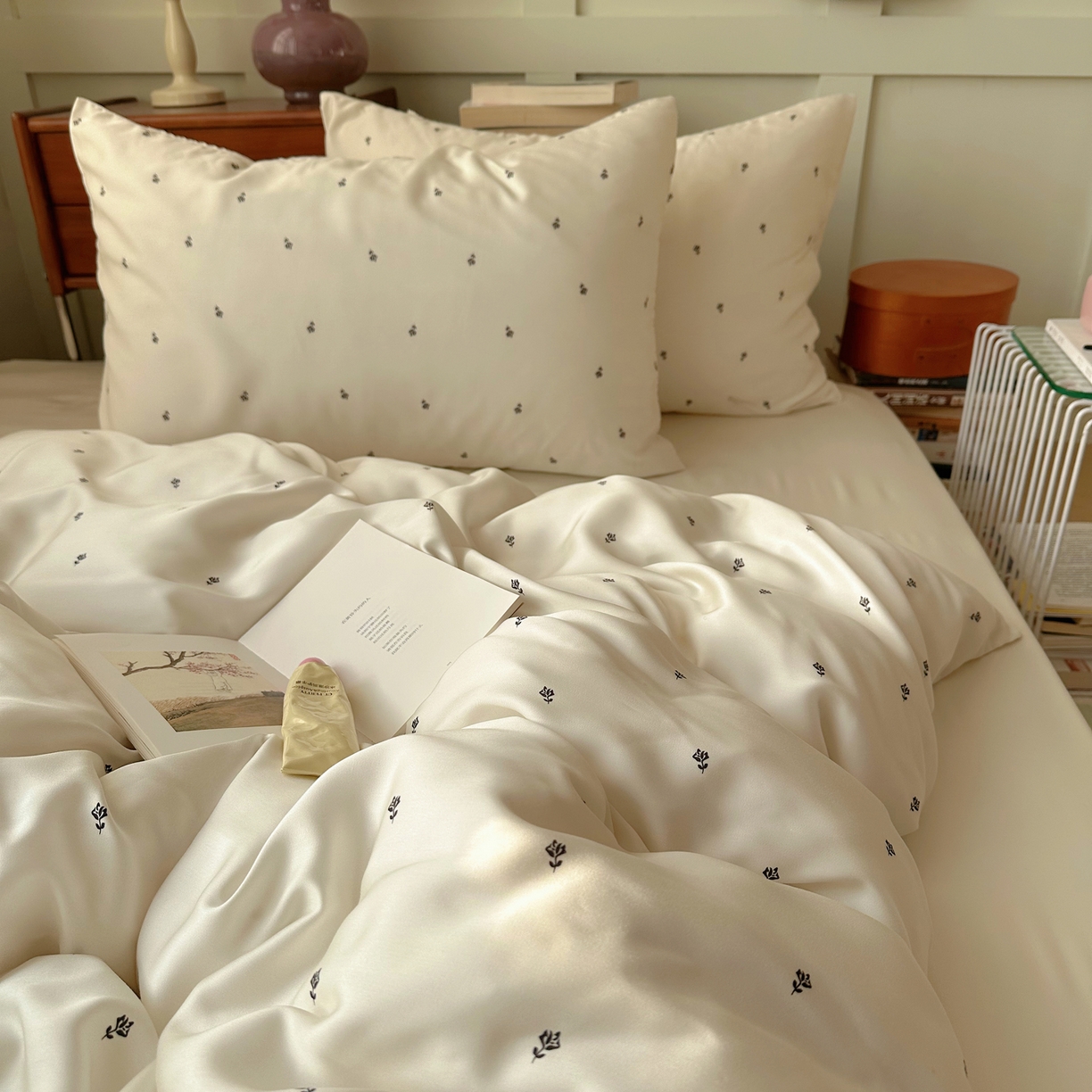 91家纺网 家纺一手货源 找家纺 悦织湾家纺 2026新款亲肤冰丝印花四件套春夏冰爽凉感床上用品三四件套学生宿舍 冰丝-奶杏四叶草