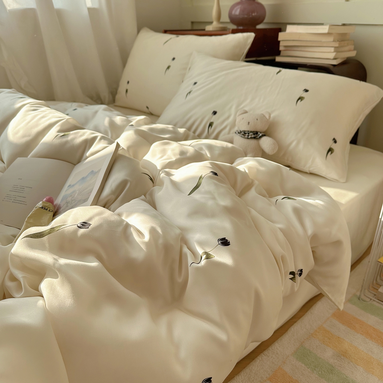 91家纺网 家纺一手货源 找家纺 悦织湾家纺 2026新款亲肤冰丝印花四件套春夏冰爽凉感床上用品三四件套学生宿舍 冰丝-夜影郁香