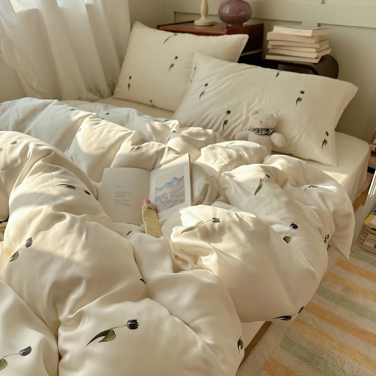 91家纺网 家纺一手货源 找家纺 悦织湾家纺 2026新款亲肤冰丝印花四件套春夏冰爽凉感床上用品三四件套学生宿舍 冰丝-夜影郁香