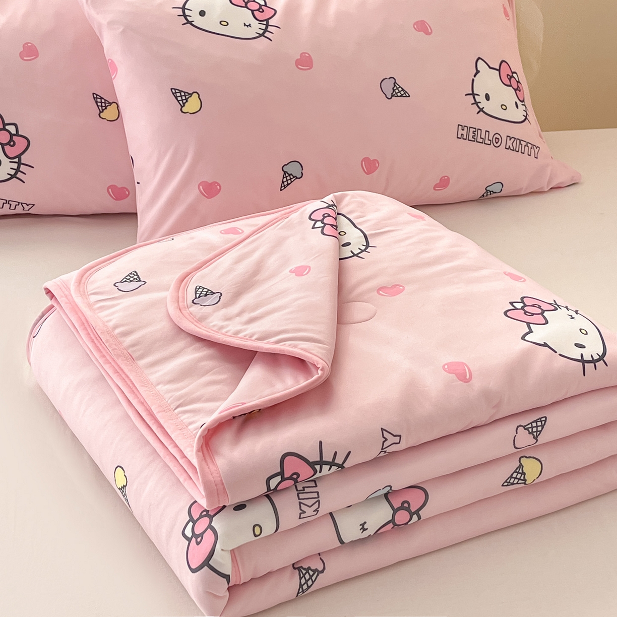 暮思家居 2026新款正版授权三丽鸥A类仿锦氨小冰皮夏被夏凉被空调被 小冰皮-甜筒KT-粉