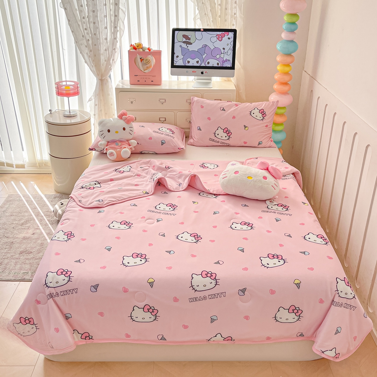 91家纺网 家纺一手货源 找家纺 暮思家居 2026新款正版授权三丽鸥A类仿锦氨小冰皮夏被夏凉被空调被 小冰皮-甜筒KT-粉