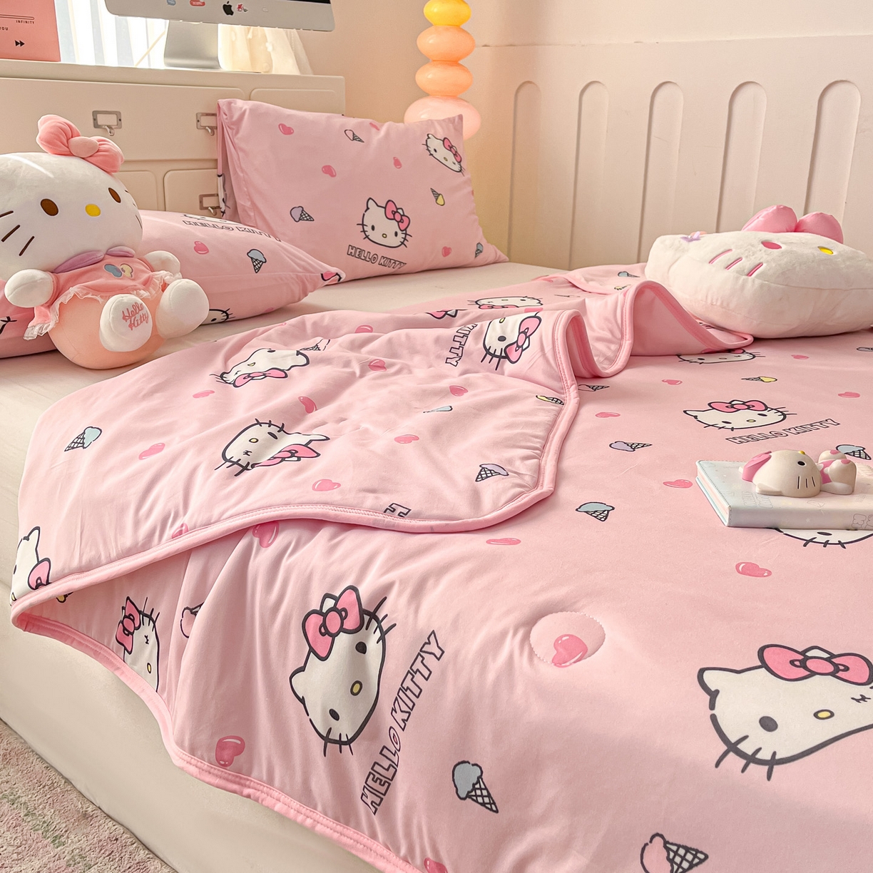 91家纺网 家纺一手货源 找家纺 暮思家居 2026新款正版授权三丽鸥A类仿锦氨小冰皮夏被夏凉被空调被 小冰皮-甜筒KT-粉