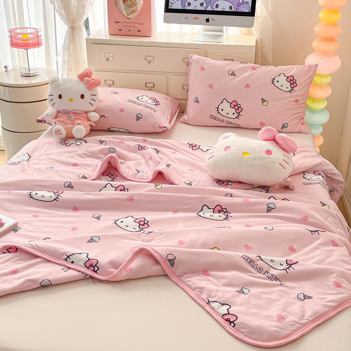 91家纺网 家纺一手货源 找家纺 暮思家居 2026新款正版授权三丽鸥A类仿锦氨小冰皮夏被夏凉被空调被 小冰皮-甜筒KT-粉