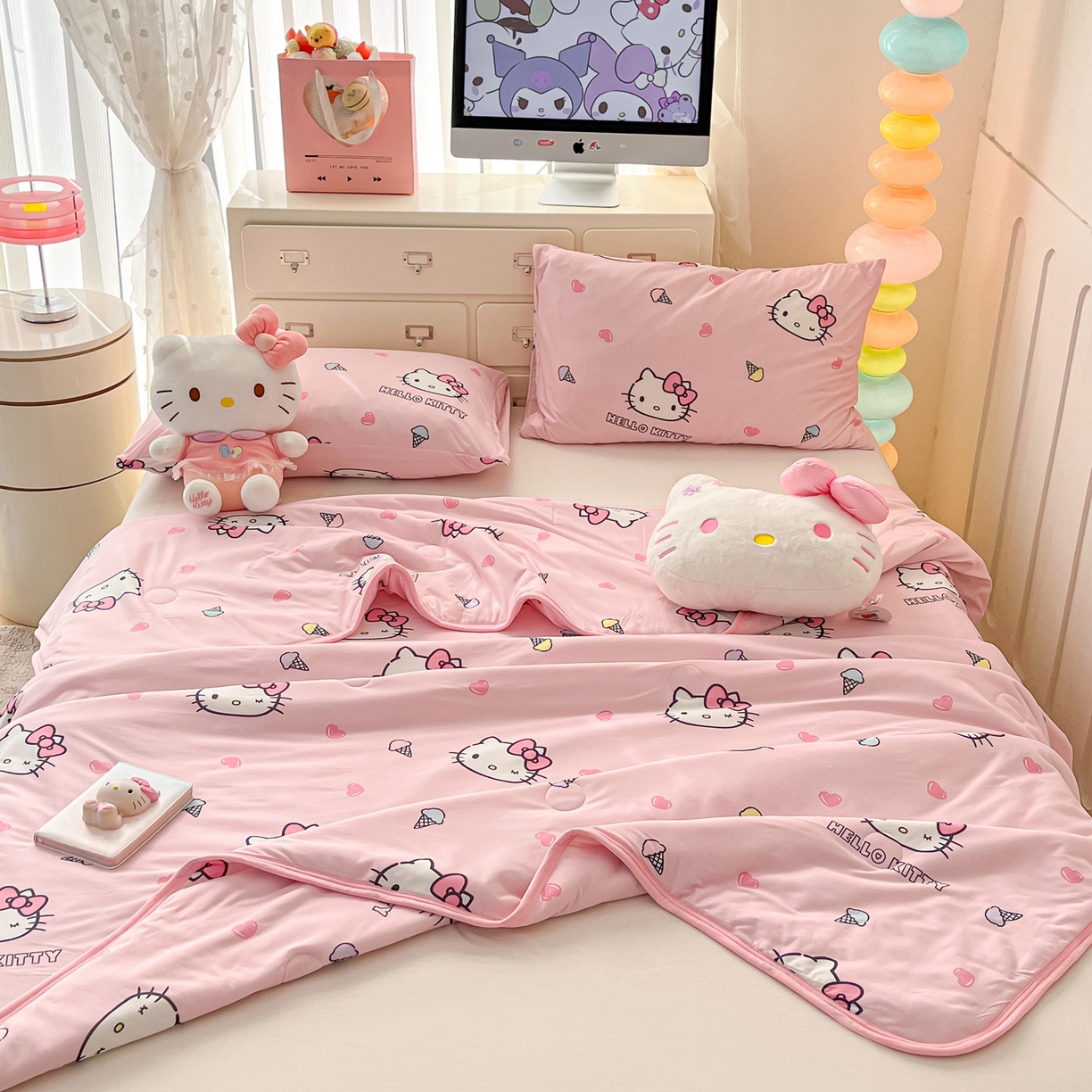 91家纺网 家纺一手货源 找家纺 暮思家居 2026新款正版授权三丽鸥A类仿锦氨小冰皮夏被夏凉被空调被 小冰皮-甜筒KT-粉