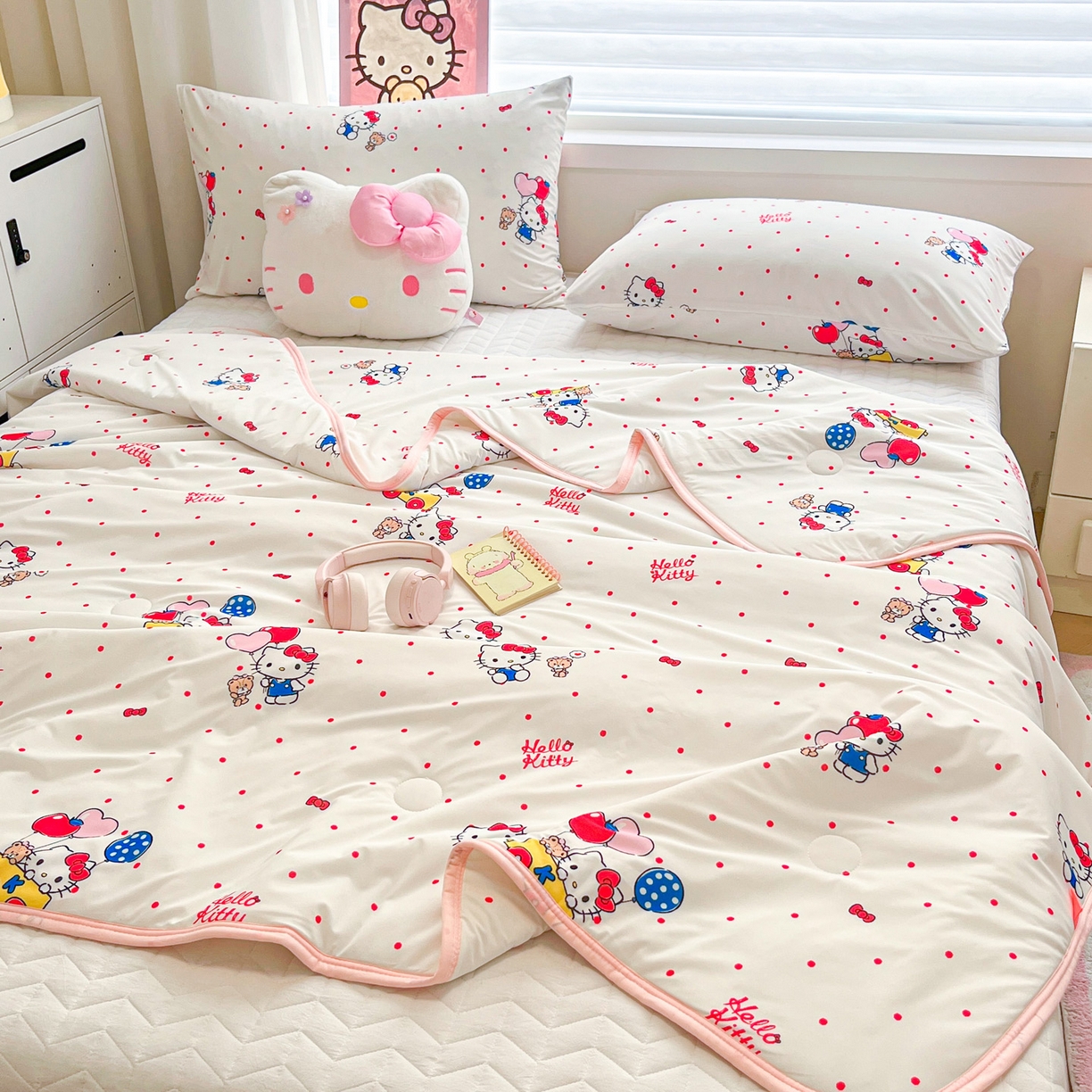 91家纺网 家纺一手货源 找家纺 暮思家居 2026新款正版授权三丽鸥A类仿锦氨小冰皮夏被夏凉被空调被 小冰皮-幸福KT