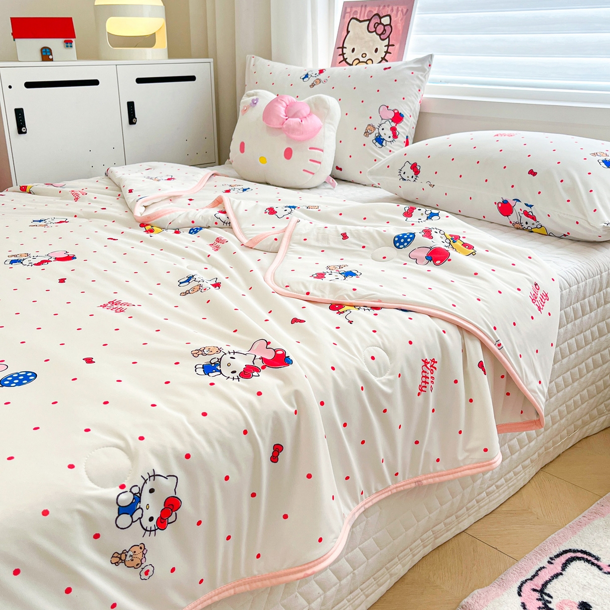 91家纺网 家纺一手货源 找家纺 暮思家居 2026新款正版授权三丽鸥A类仿锦氨小冰皮夏被夏凉被空调被 小冰皮-幸福KT