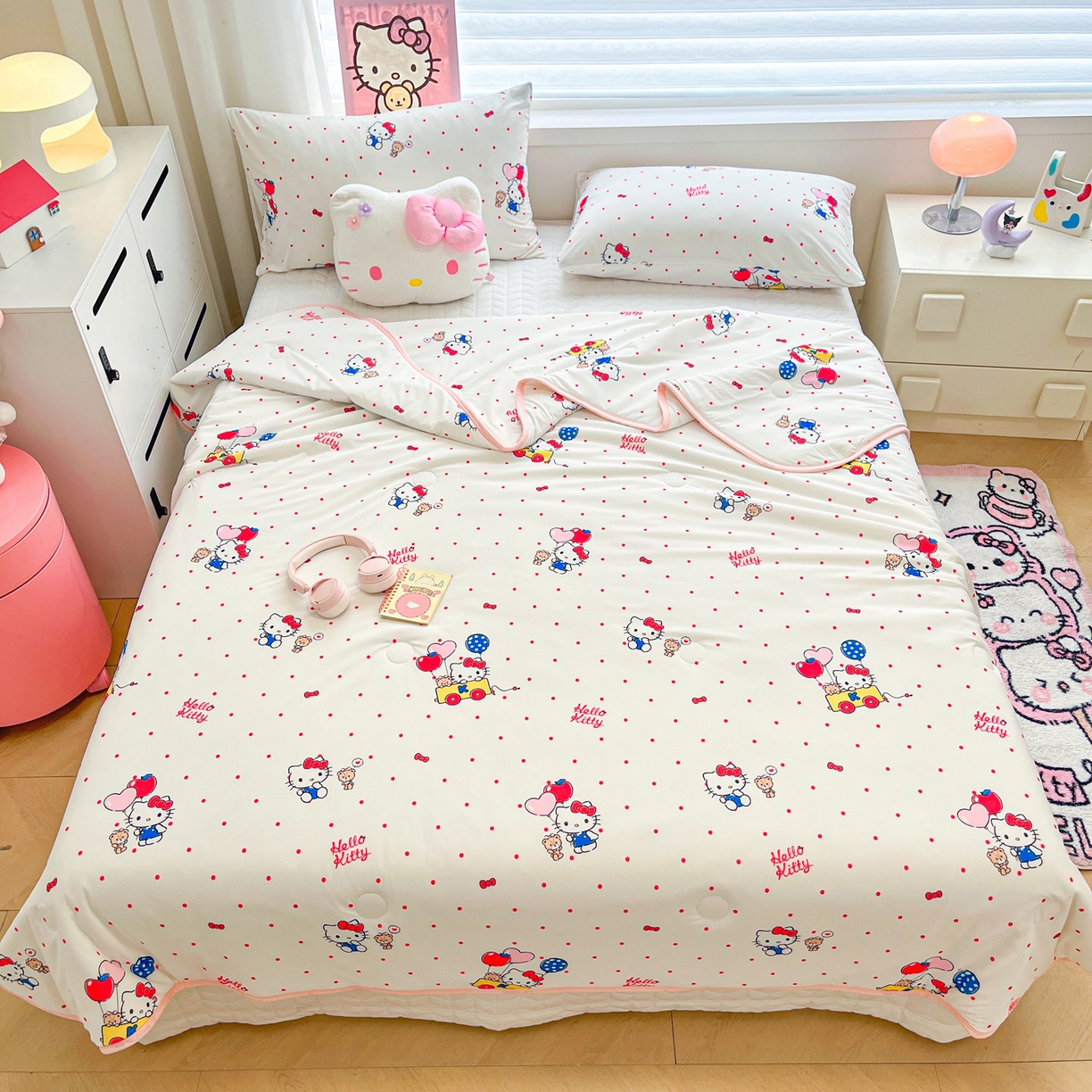 91家纺网 家纺一手货源 找家纺 暮思家居 2026新款正版授权三丽鸥A类仿锦氨小冰皮夏被夏凉被空调被 小冰皮-幸福KT