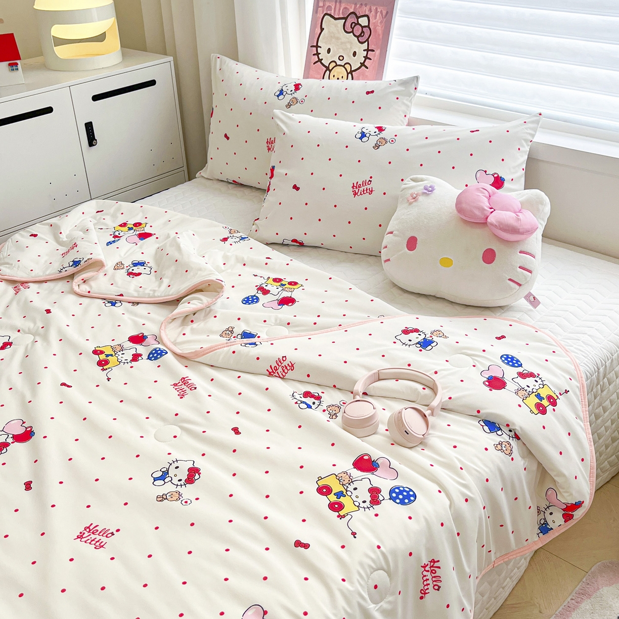 91家纺网 家纺一手货源 找家纺 暮思家居 2026新款正版授权三丽鸥A类仿锦氨小冰皮夏被夏凉被空调被 小冰皮-幸福KT