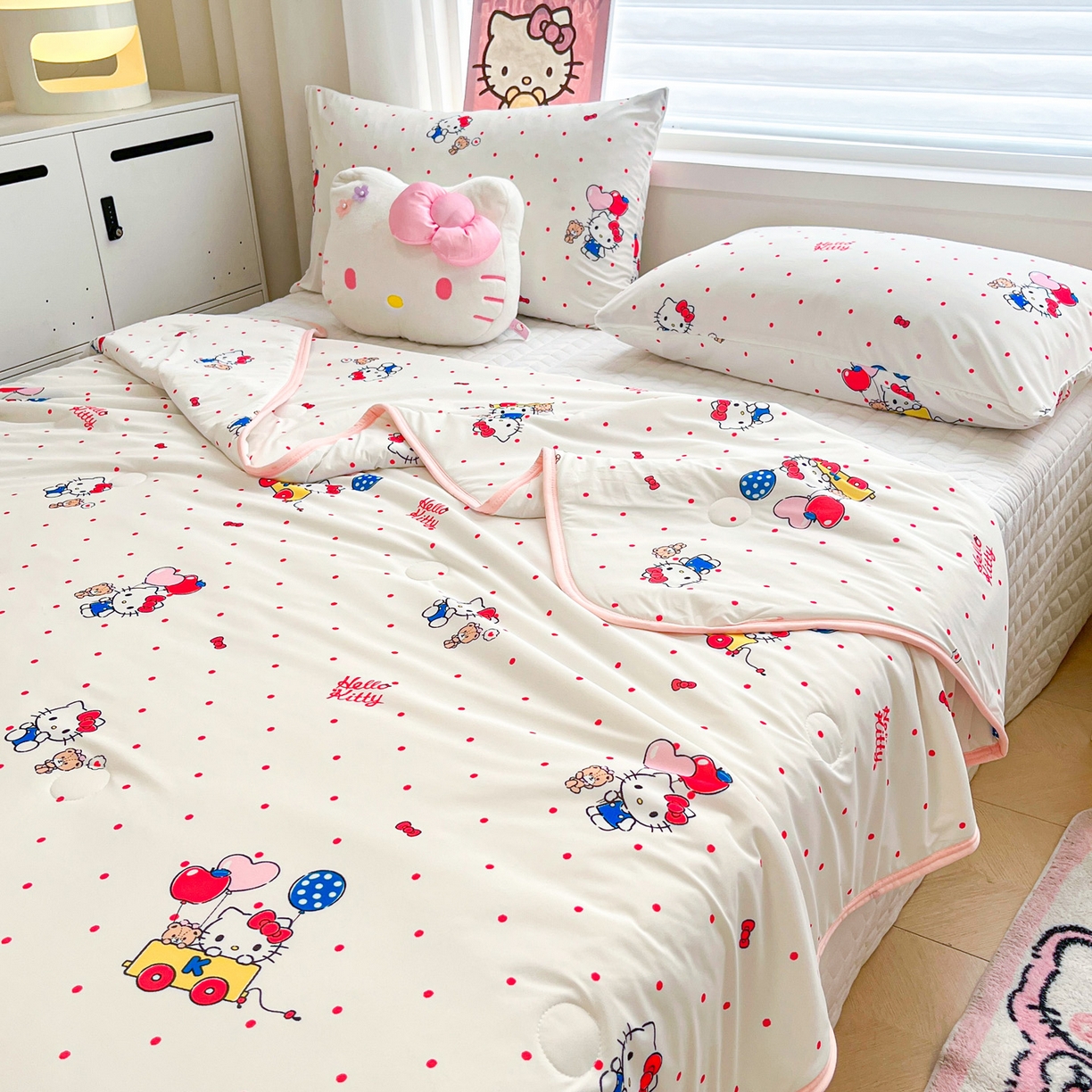 91家纺网 家纺一手货源 找家纺 暮思家居 2026新款正版授权三丽鸥A类仿锦氨小冰皮夏被夏凉被空调被 小冰皮-幸福KT