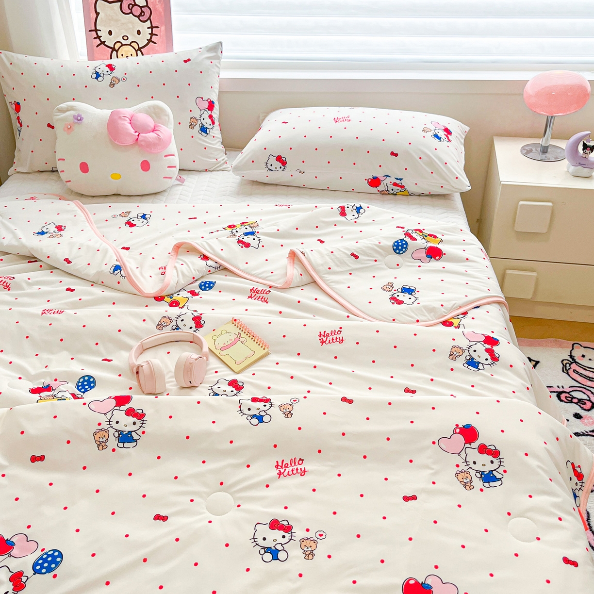 91家纺网 家纺一手货源 找家纺 暮思家居 2026新款正版授权三丽鸥A类仿锦氨小冰皮夏被夏凉被空调被 小冰皮-幸福KT