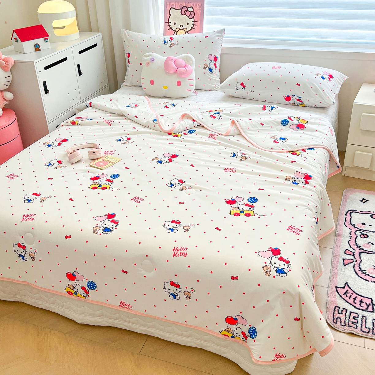 91家纺网 家纺一手货源 找家纺 暮思家居 2026新款正版授权三丽鸥A类仿锦氨小冰皮夏被夏凉被空调被 小冰皮-幸福KT