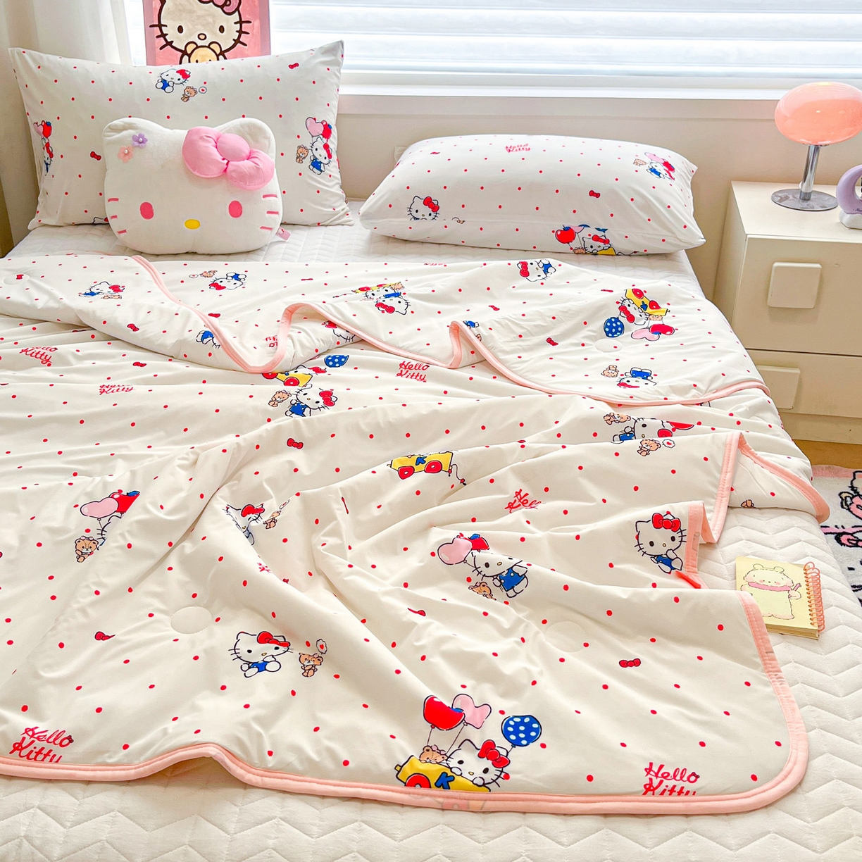 91家纺网 家纺一手货源 找家纺 暮思家居 2026新款正版授权三丽鸥A类仿锦氨小冰皮夏被夏凉被空调被 小冰皮-幸福KT