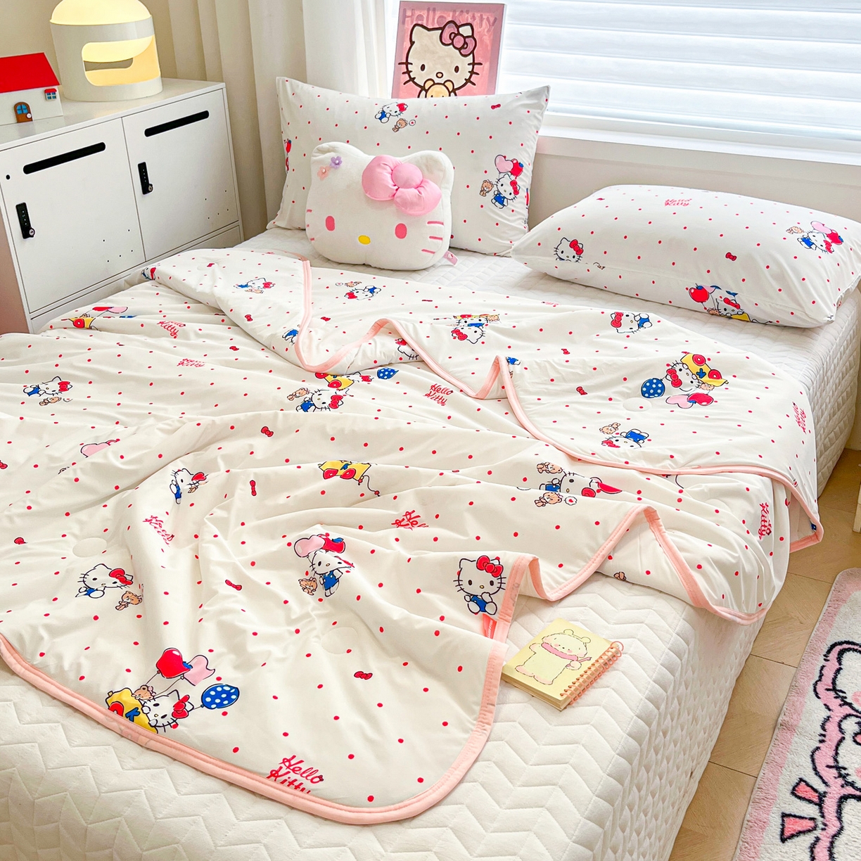 91家纺网 家纺一手货源 找家纺 暮思家居 2026新款正版授权三丽鸥A类仿锦氨小冰皮夏被夏凉被空调被 小冰皮-幸福KT