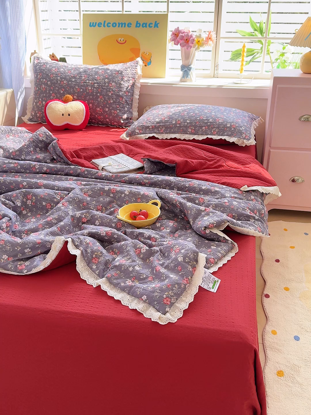 91家纺网 家纺一手货源 找家纺 （总）弗苓家纺 2026新款高克重泡芙棉花边款夏被夏凉被空调被四件套小红书推荐-风格二