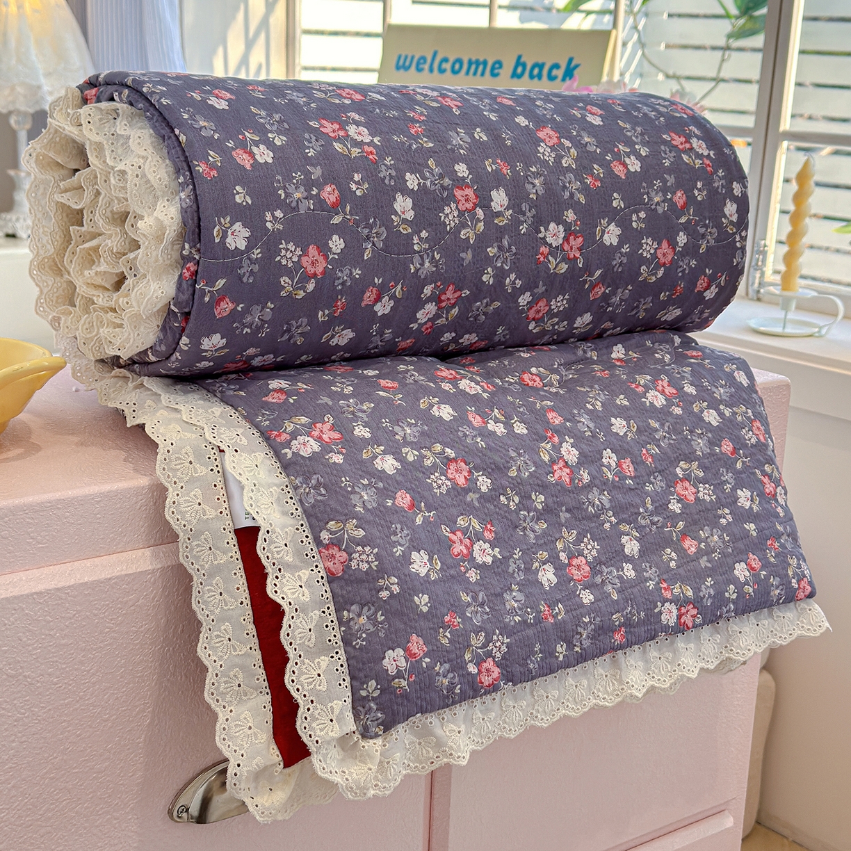 91家纺网 家纺一手货源 找家纺 （总）弗苓家纺 2026新款高克重泡芙棉花边款夏被夏凉被空调被四件套小红书推荐-风格二