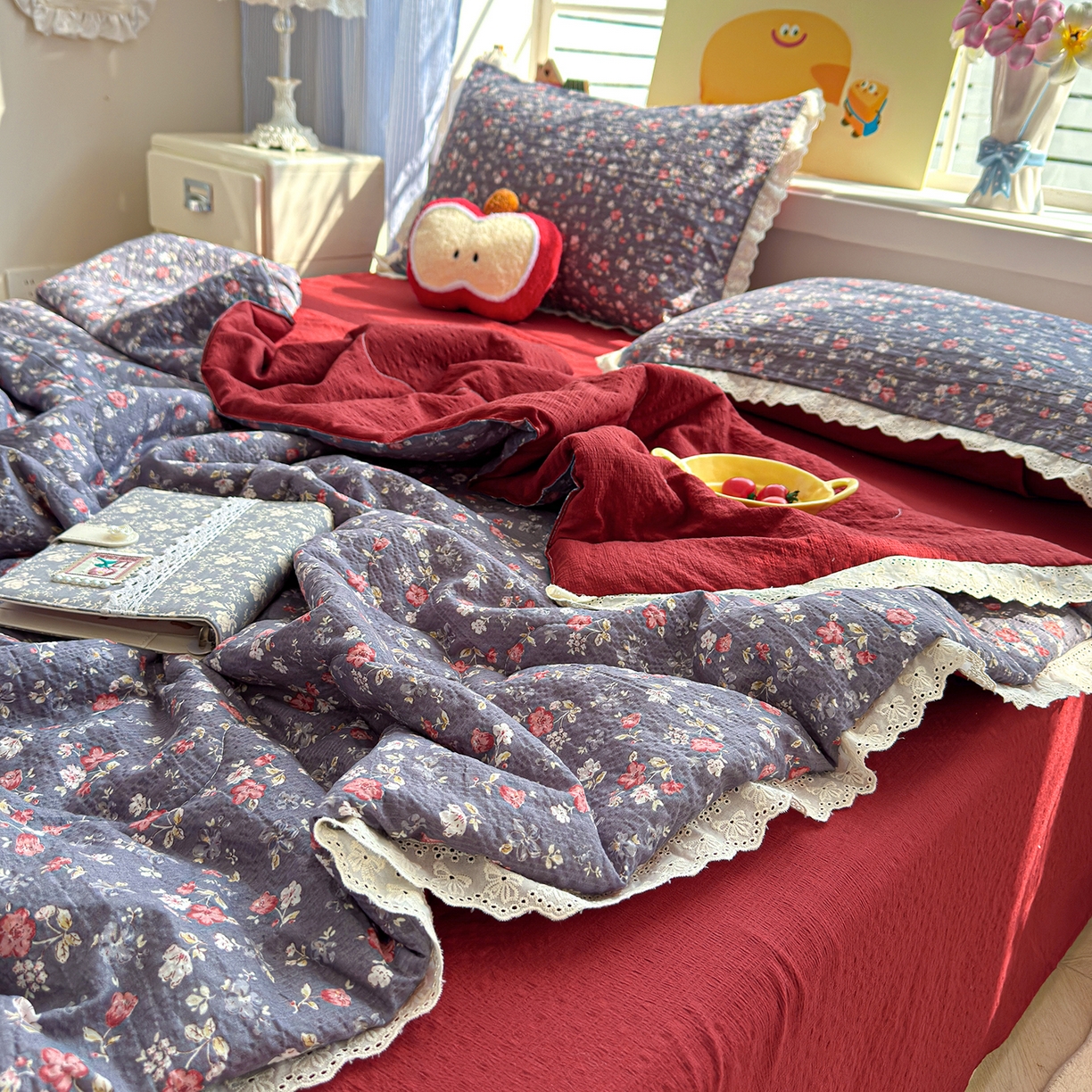 91家纺网 家纺一手货源 找家纺 （总）弗苓家纺 2026新款高克重泡芙棉花边款夏被夏凉被空调被四件套小红书推荐-风格二