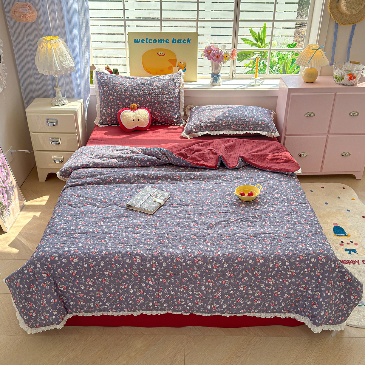 91家纺网 家纺一手货源 找家纺 （总）弗苓家纺 2026新款高克重泡芙棉花边款夏被夏凉被空调被四件套小红书推荐-风格二