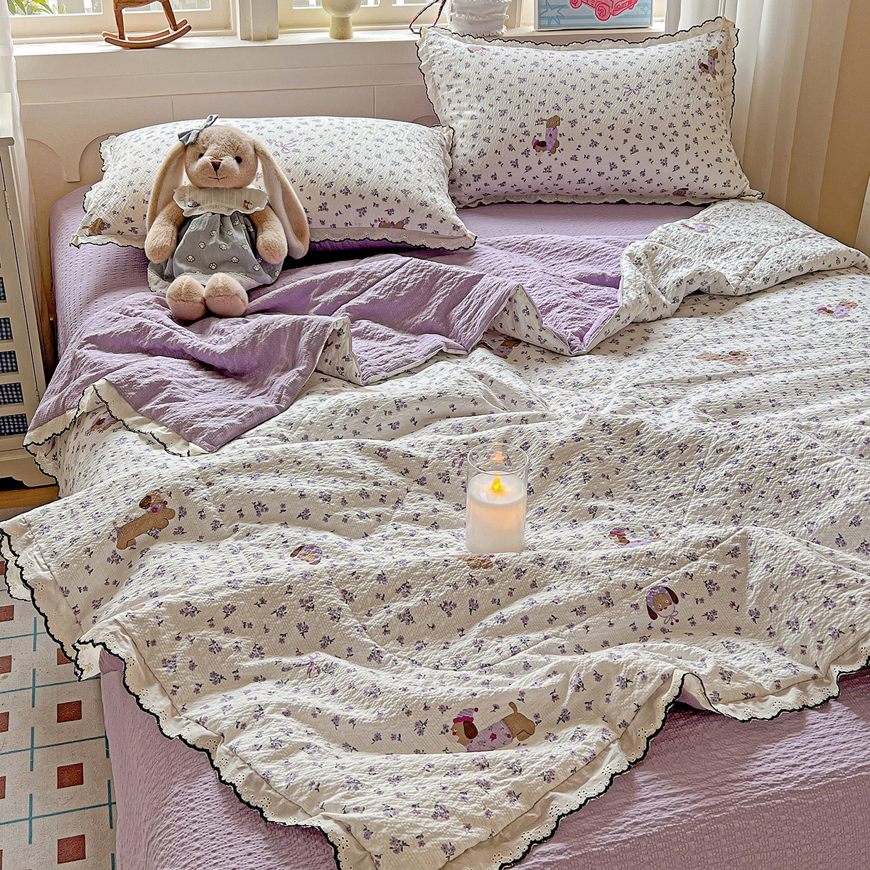 91家纺网 家纺一手货源 找家纺 （总）禾沐 2026新款云感泡芙棉床盖夏被四件套AA款（夏被款）