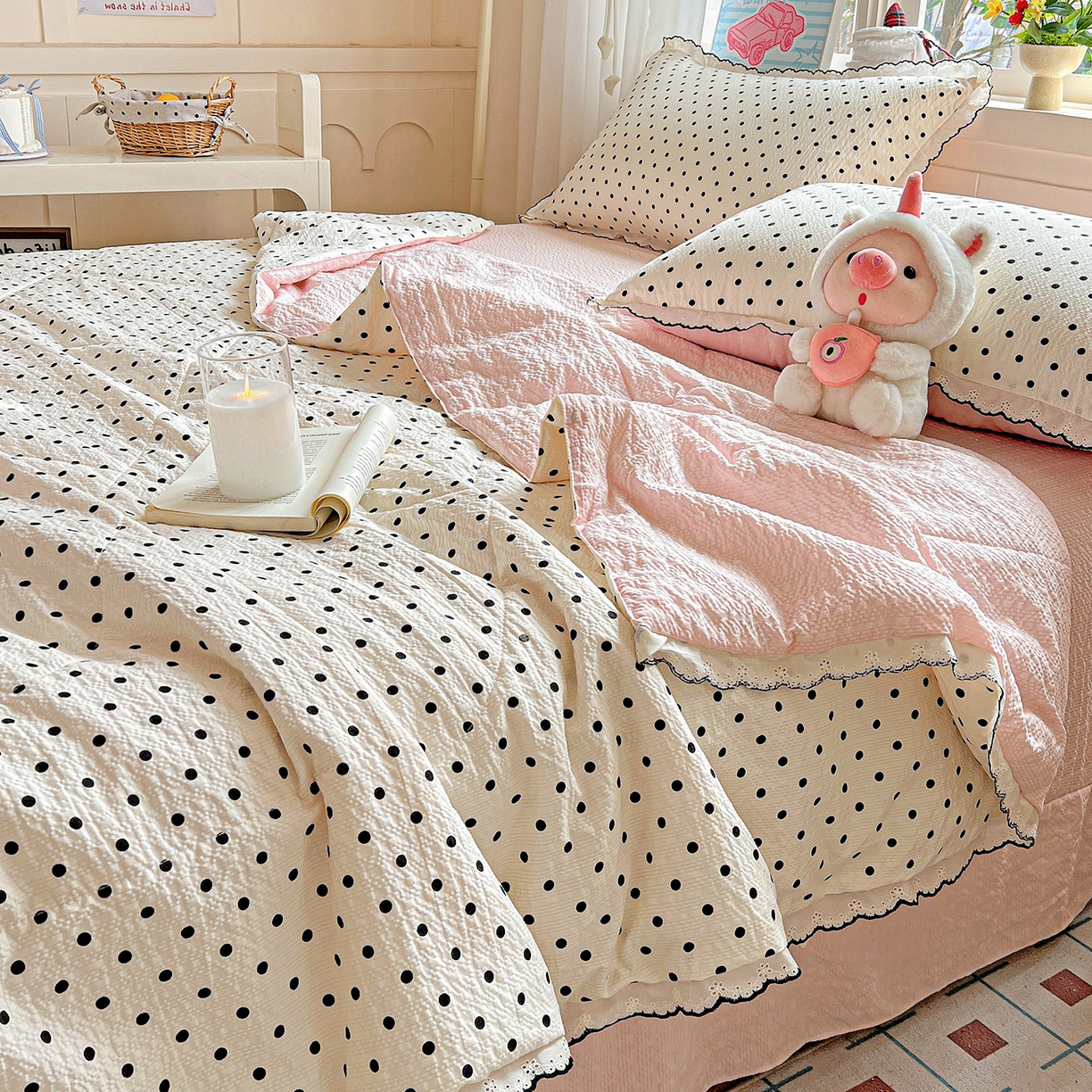 91家纺网 家纺一手货源 找家纺 （总）梵希雅 2026新款泡芙纱纯棉蕾丝花边夏被四件套