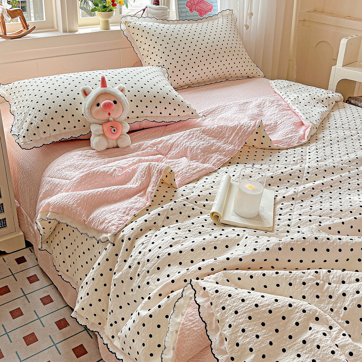 91家纺网 家纺一手货源 找家纺 （总）梵希雅 2026新款泡芙纱纯棉蕾丝花边夏被四件套