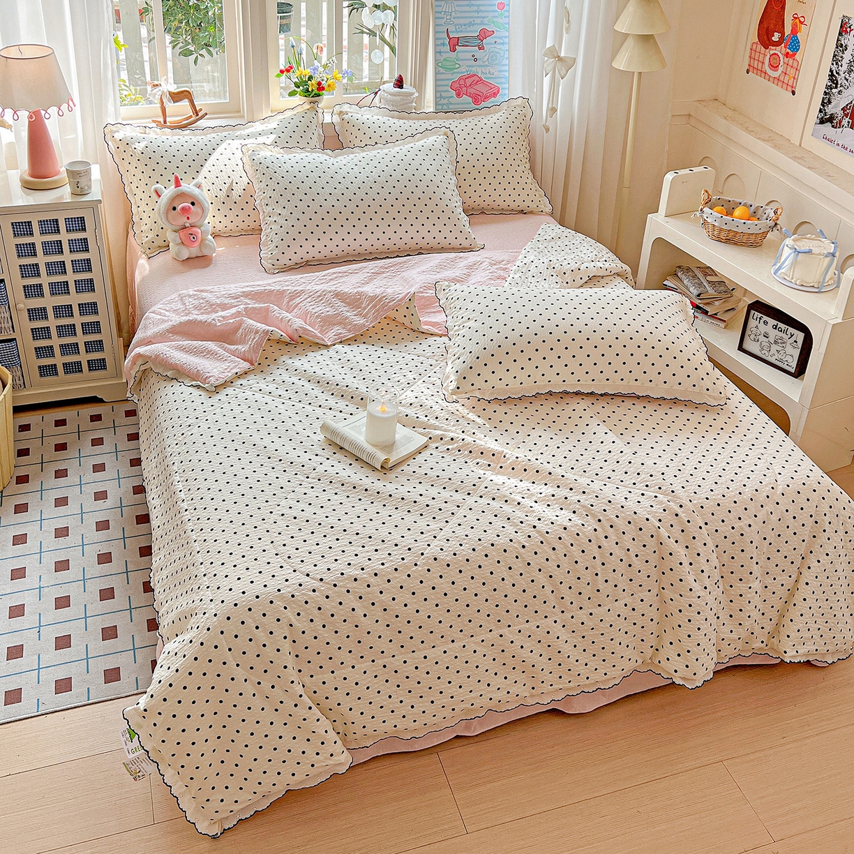 91家纺网 家纺一手货源 找家纺 （总）梵希雅 2026新款泡芙纱纯棉蕾丝花边夏被四件套