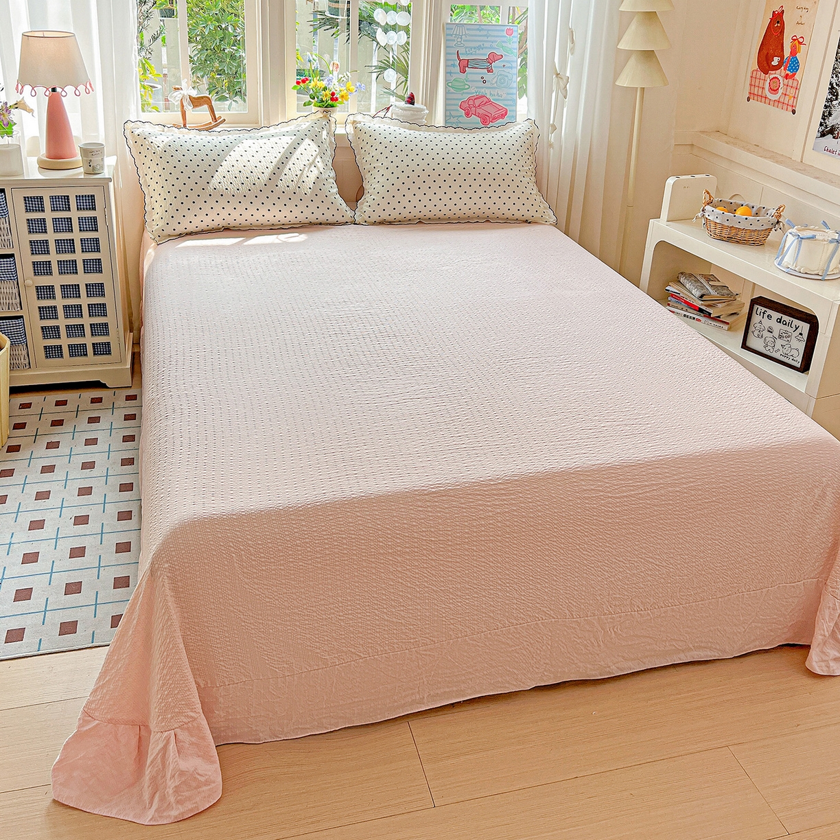 91家纺网 家纺一手货源 找家纺 （总）梵希雅 2026新款泡芙纱纯棉蕾丝花边夏被四件套