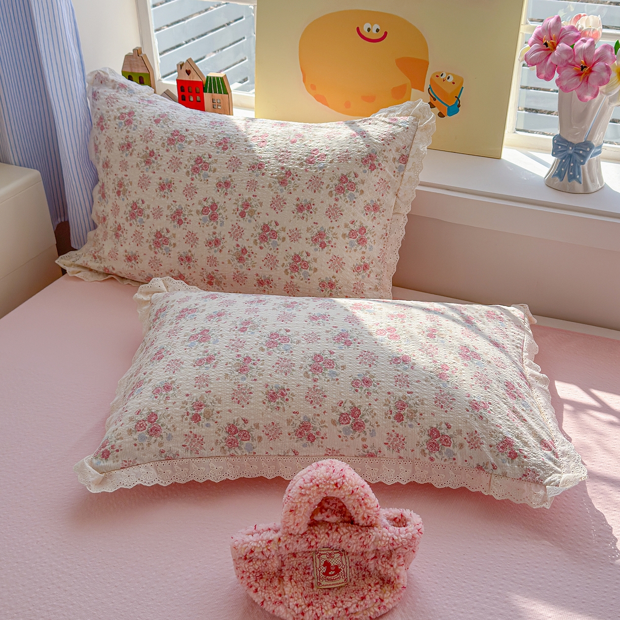 91家纺网 家纺一手货源 找家纺 弗苓家纺 2026新款高克重泡芙棉花边款夏被夏凉被空调被四件套小红书推荐-风格二 日光漫游